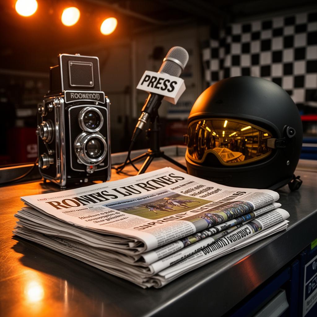 Press Box im Road Stop Racing Center: Kamera, Mikrofon und Racing-Helm